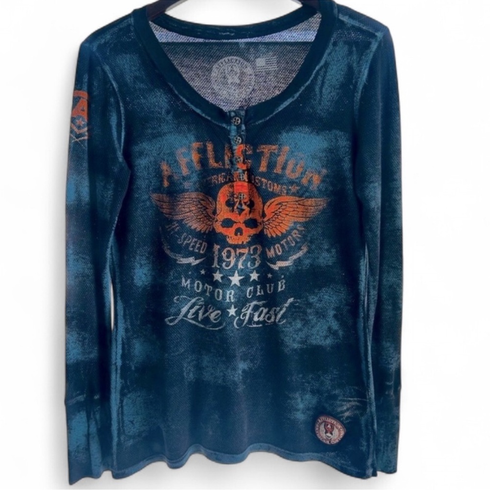 Affliction Orange Graphic Long Sleeve Tee- Women L